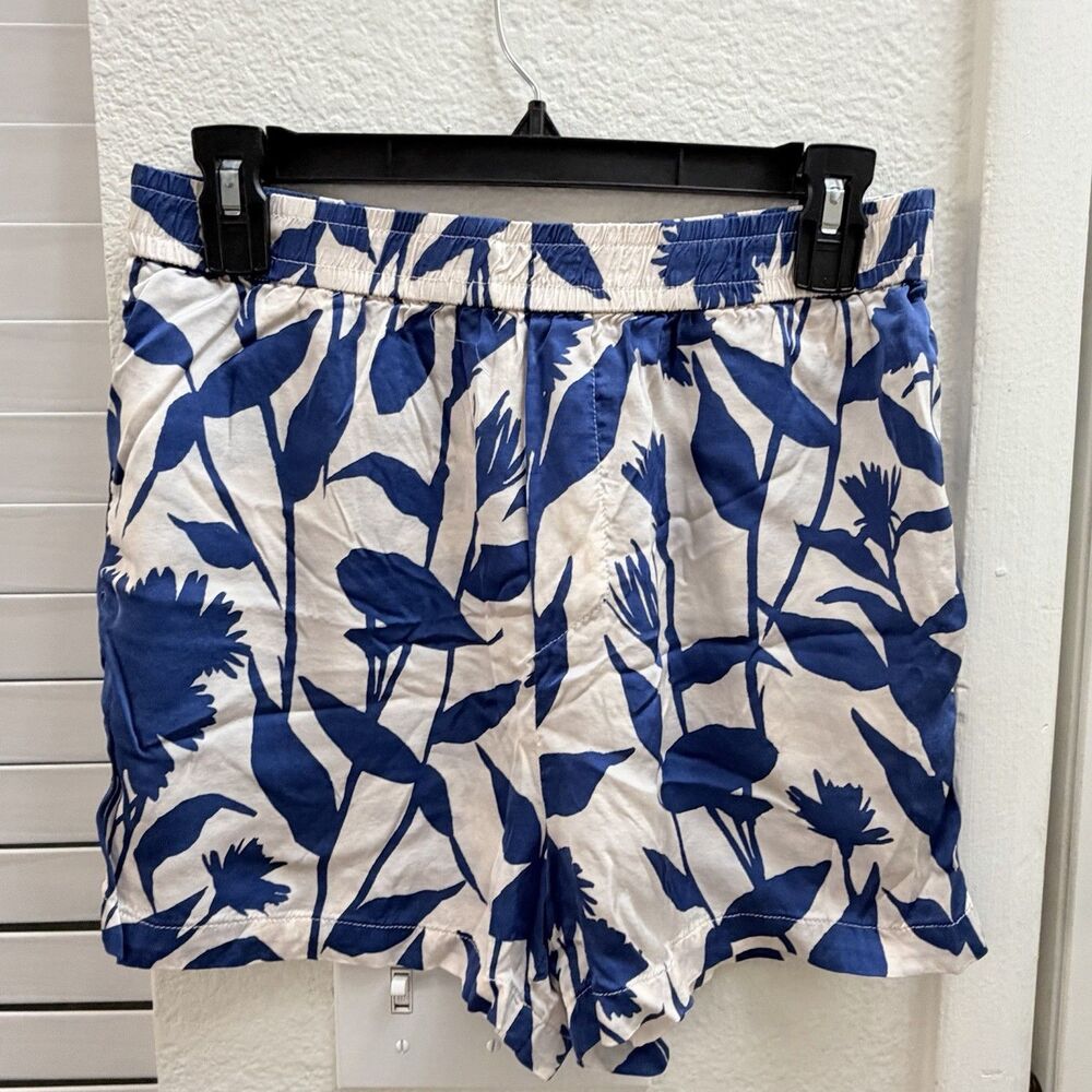 Anthropologie Women’s Small Floral Pull On Shorts Blue White Elastic Waist Pocke - Picture 3 of 8